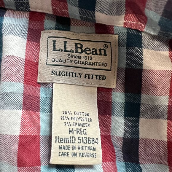 LL Bean Shirt Mens Medium Red Blue White Plaid Short Sleeve Button Down Pocket - Picture 4 of 5